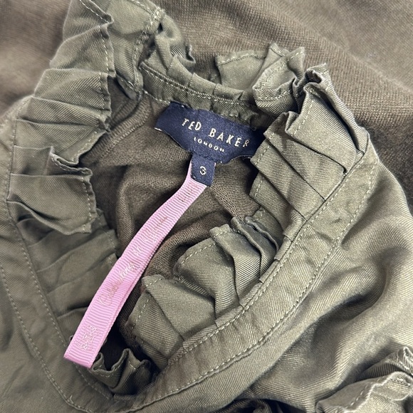 Ted Baker Taytiee Sweater Top Ruffle Frill Bib High Neck Silk Front Green US 6 8 - Picture 8 of 10